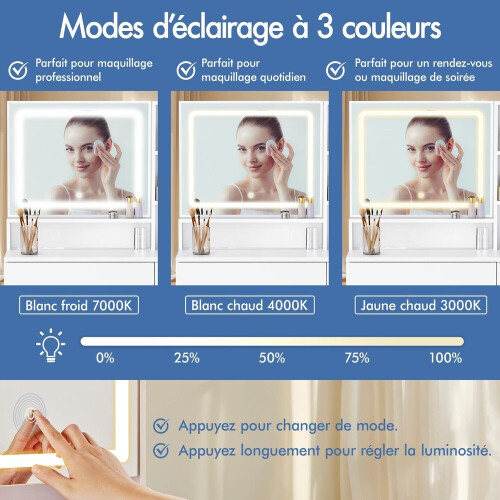 ALFORDSON Coiffeuse Maquillage Miroir Vanité Éclairage LED Chambre à Coucher 2