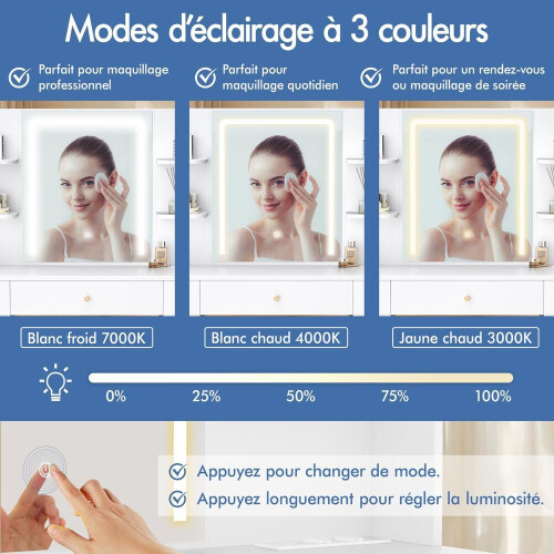 ALFORDSON Coiffeuse Maquillage Miroir Vanité Éclairage LED Chambre à Coucher 2