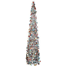 5FT Collapsible Sequin Christmas Tree with Stand Silvery