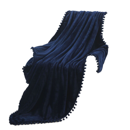 Couverture en flanelle unie à franges (1 pièce) 1