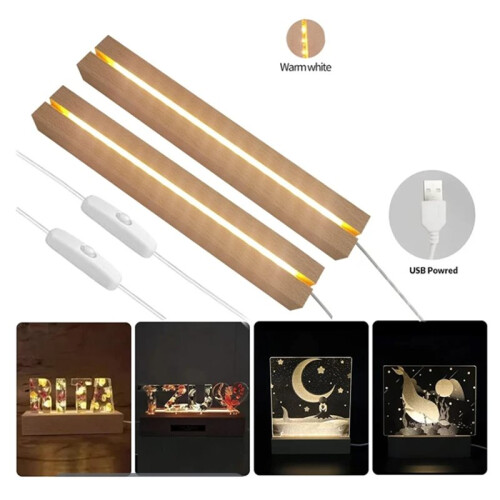 2PCS LED Wood Light Display Rectangular Crystal Wooden Lighted Base Stand 5.2mm Through-Slot with Colored Lights
