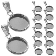 Silver Pendant Trays Round Stainless Steel 20 pcs 10 mm