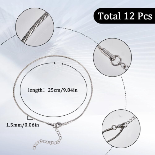 Silver Snake Chain Charm Bracelets with Lobster Clasp 12 pcs 1