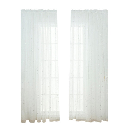 Sheer Grommet Curtains Romantic Silver Star Foil 100x270cm