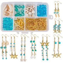 1Box DIY8Párová sada visících náušnic s mořskou hvězdicí Cowrie, startovací sada pro korálkování pro začátečníky, téma oceánské