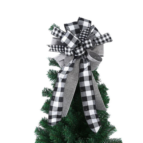 Christmas Tree Topper Bow White Black Buffalo Plaid 1 Pack 2