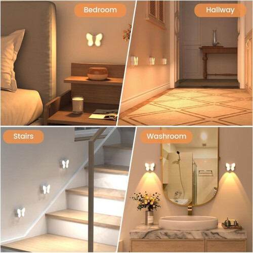 Bright Dimmable Butterfly LED Night Light  Motion Sensor with Spotlight and 2 Color Temperature 2PCS