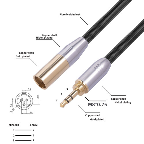 Καλώδιο βίντεο Mini XLR σε βύσμα 3,5 χιλιοστών 0,3 μ. Πλήρως χάλκινος πυρήνας 1