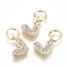 Brass Micro Pave CZ Heart Charms 18K Gold Plated 6x8x2mm
