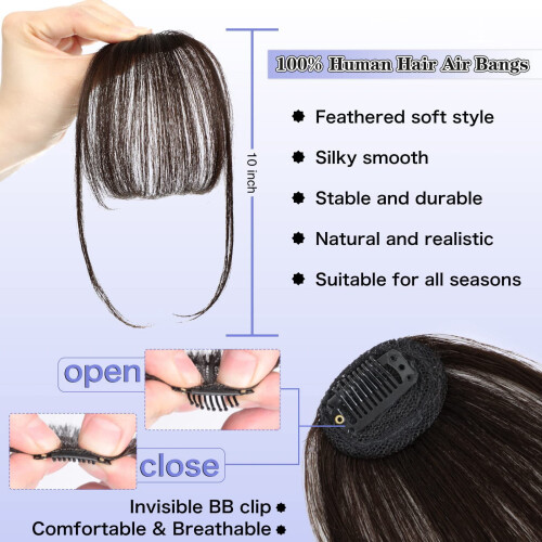 Extensiones de flequillo con clip de cabello natural para mujer 2