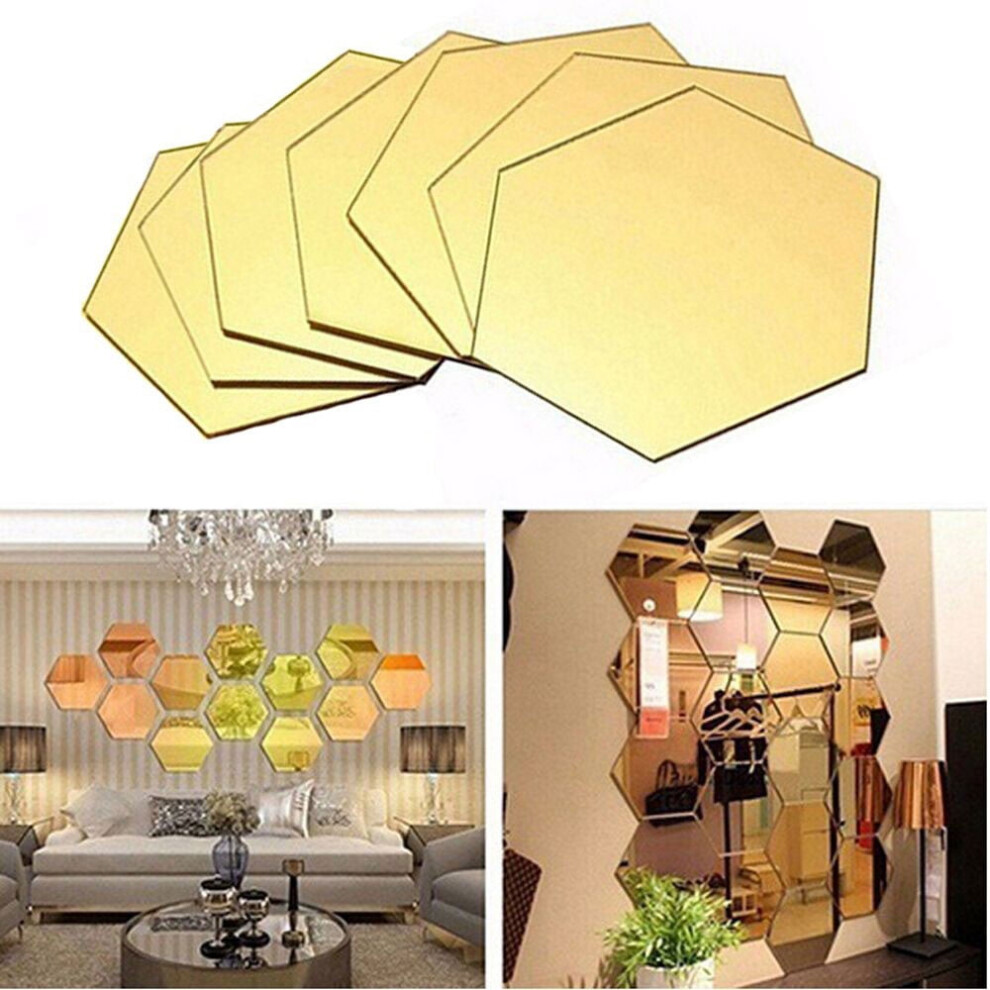 Aurigate Gold Wall Decor Acrylic Hexagon Mirrors 7 Pcs 969218190982