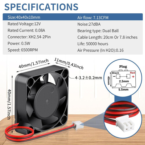 12V DC borstelloze koelventilator 40mm x 10mm 1
