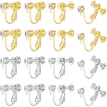 Lot de 16 clips de boucles d'oreilles en laiton (2 couleurs), compatibles avec les convertisseurs de boucles d'oreilles Ă clip DIY, pour la