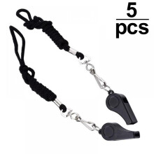 Professional pealess sports whistle with lanyard 5-pack