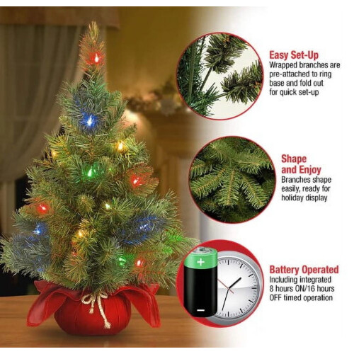 Pre-lit Mini Christmas Tree LED 2ft Battery Operated 2