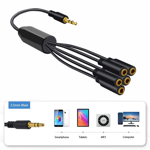 3,5 mm hovedtelefonsplitter han-til-hun 1-til-5 2