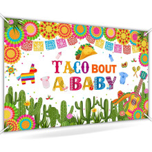 Fiesta Baby Shower Backdrop Taco Theme Cactus Design 70.8 x
