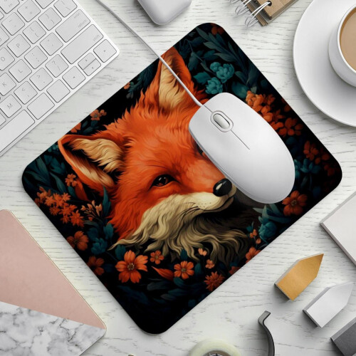 Tapete de mesa com tema de raposa e guirlanda, mouse pequeno com base de borracha. 1