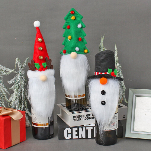 Christmas wine bottle cover red tree topper 3 pcs