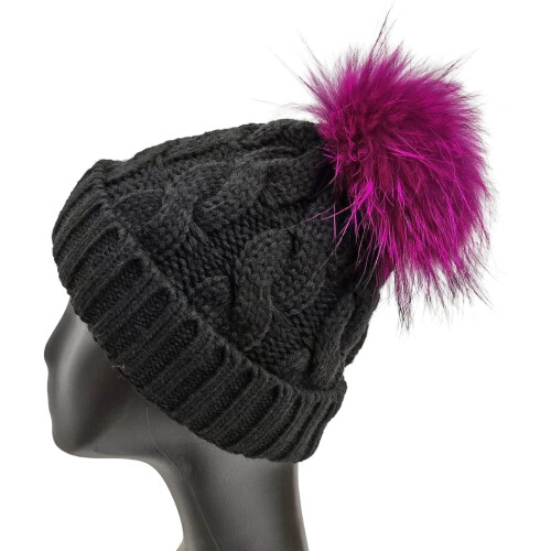 Pelspompon til huer, 13 cm, rosenrød 1