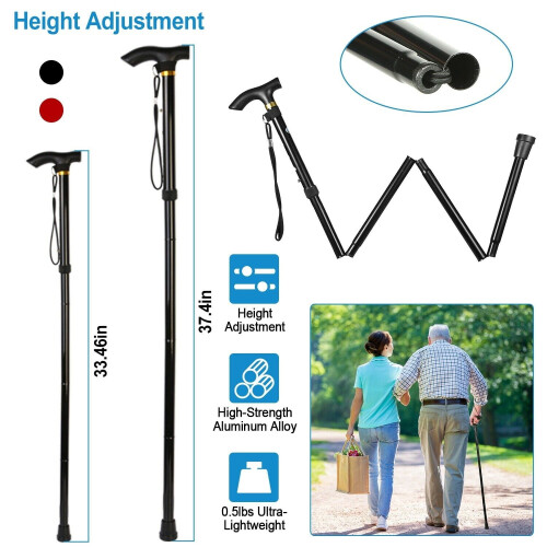 Folding Cane Adjustable Height Black 1 Count