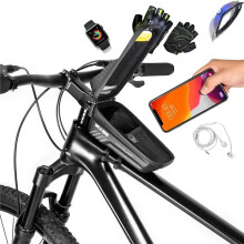 WILD Bolsa para Cuadro de Bicicleta, Bolsa para Manillar, Impermeable, para Tubo Superior Delantero, Alforja, Soporte para Teléfono de Bicicleta,