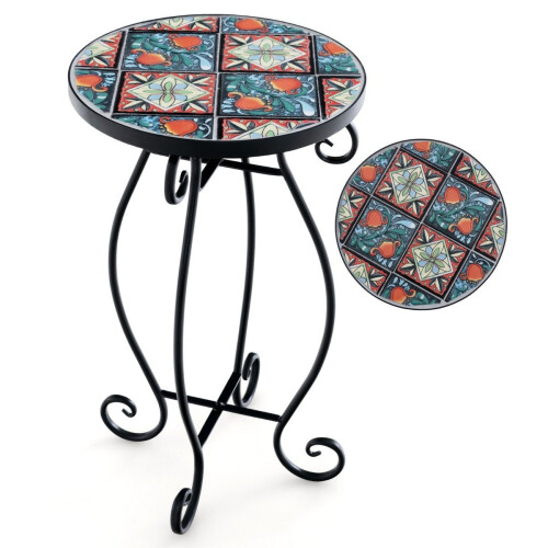 Round Mosaic Side Table - 30x50 cm, Indoor/Outdoor 1