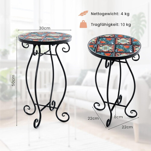 Round Mosaic Side Table - 30x50 cm, Indoor/Outdoor 2