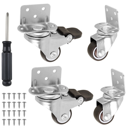 Conjunto de rodízios Grusce em formato de L, 4 peças, 1/1,5/2 polegadas, macios 1