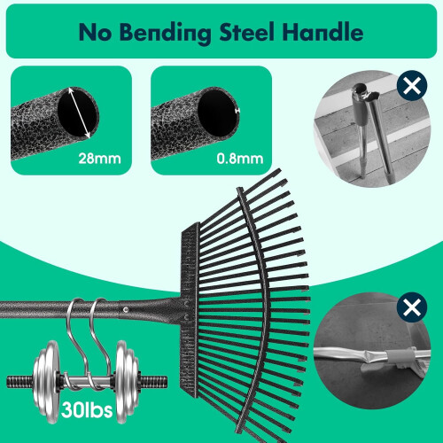 Ancinho de jardim para folhas, 79 polegadas (200 cm) de altura, 18 polegadas (46 cm) de largura, 25 dentes. 1