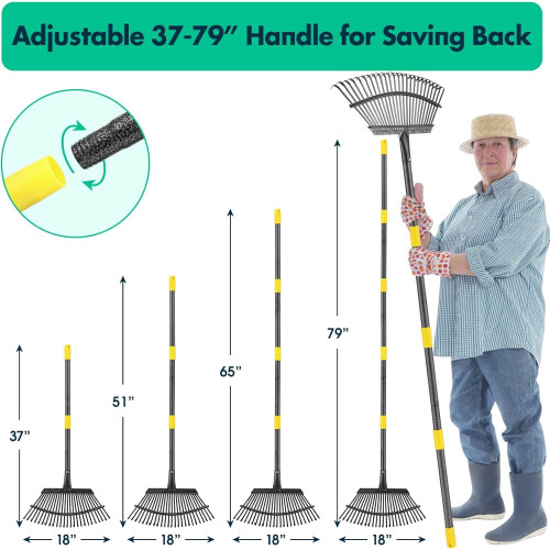 Ancinho de jardim para folhas, 79 polegadas (200 cm) de altura, 18 polegadas (46 cm) de largura, 25 dentes. 2