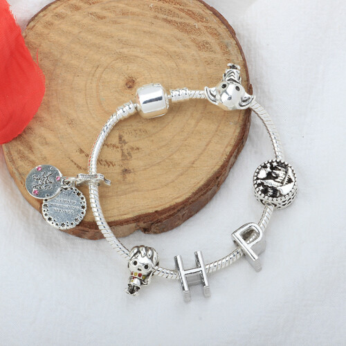 Silver Alloy Beaded Bracelet Large Hole DIY 1 Piece 2