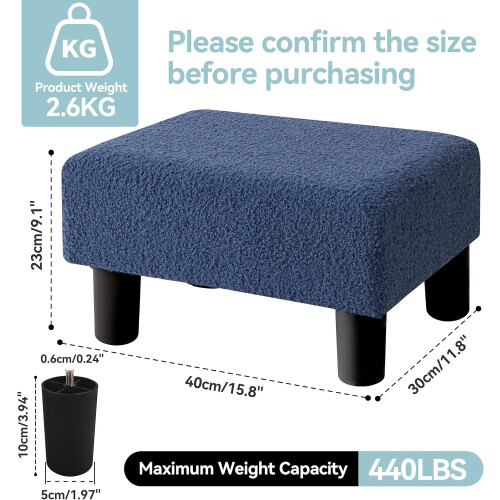 Foot Stool Ottoman with Legs Blue Rectangular 16x12x10in 1