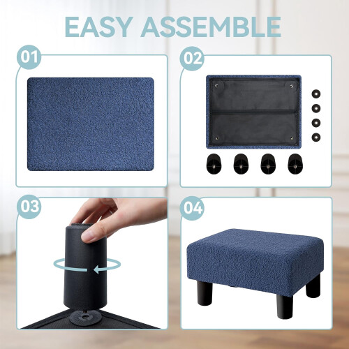 Foot Stool Ottoman with Legs Blue Rectangular 16x12x10in 2