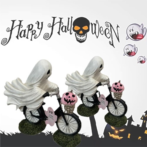Halloween Ghost Bike Statue with Pink Pumpkin1pc 1