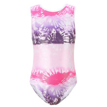Girls' gymnastics leotards with star and fireworks print,