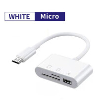 Adattatore lettore di schede di memoria 3 in 1 con porta di ricarica, lettore e visualizzatore di schede SD, plug and play senza bisogno di app.