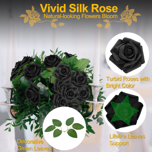 Black Artificial Roses with Stems100pcs 2