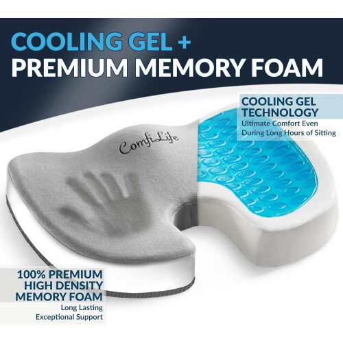 Almofada de assento em gel e espuma viscoelástica para cadeiras de escritório, preta. 1