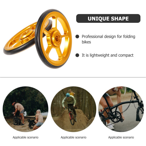 Folding Bicycle Push Wheel Modification Kit Metal 2pcs Gold 1
