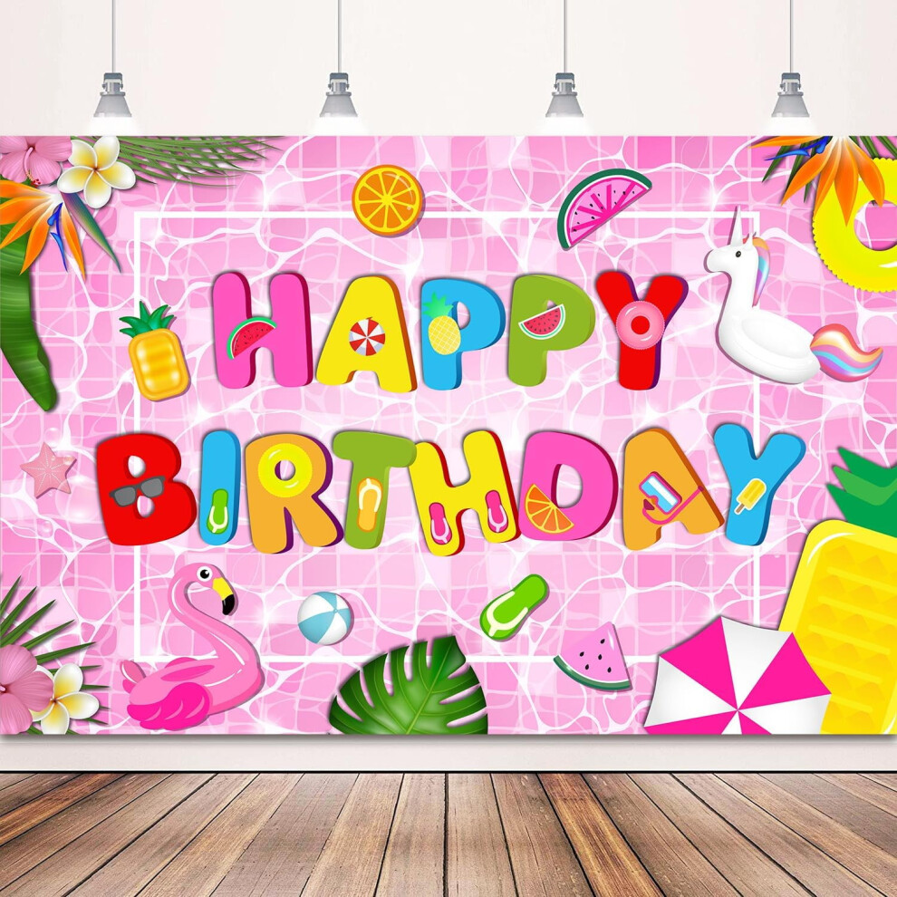 Happy Birthday Backdrop Banner 5X3 Ft Pool Party 901175884542