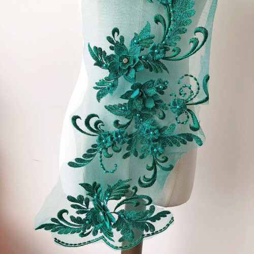 Parche de aplique de encaje floral con cuentas Emerald3D 2