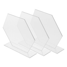 3 sets zeshoekige blanco stoelplaatjes, blanco tafelnummerkaartjes, naamkaartjes en plaatskaartjes.