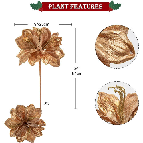 Weihnachtsstern-Blumenstecker, 3 Stück, 61 cm 1