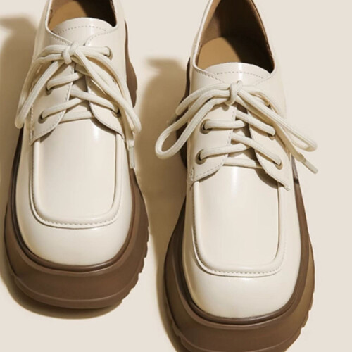 Damen-Plateauschuhe aus echtem Leder mit eckiger Zehenpartie 1