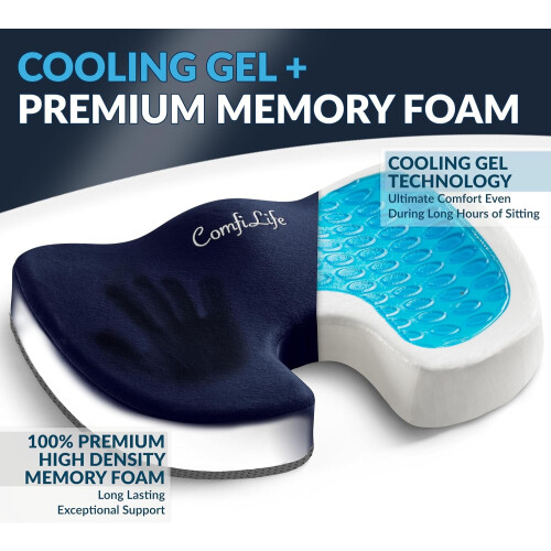 Cuscino per sedile in gel e memory foam, nero, 1 pezzo 1