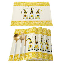 Set van 4 wasbare placemats met zonnebloemmotief, schattige bijenkabouters met gele rand, antislip, hittebestendig, landelijke keukentafelmatten, 30