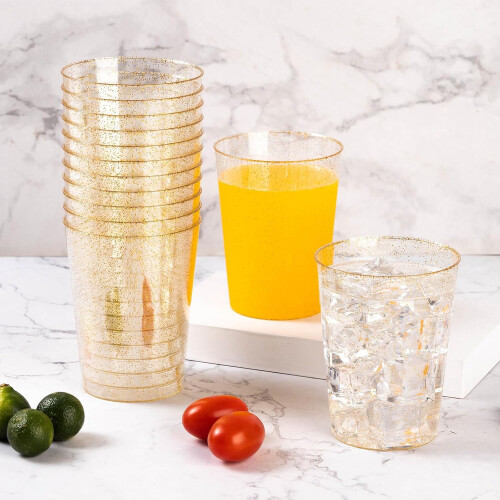 Copos de plástico com glitter dourado, 355ml (12oz), pacote com 200 unidades. 1
