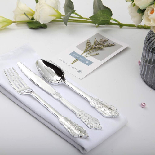 Silver Christmas Disposable Flatware Set360pcs 2