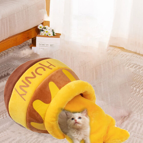 Cama para gato em formato de pote de mel com base antiderrapante e removível. 1